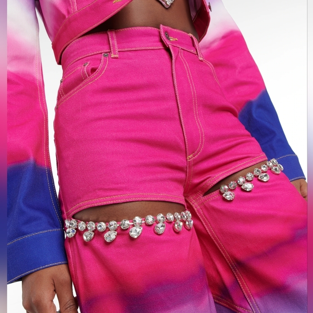 AREA Ombre Pink and Blue Tie-Dye Wide-leg Pants sz 25